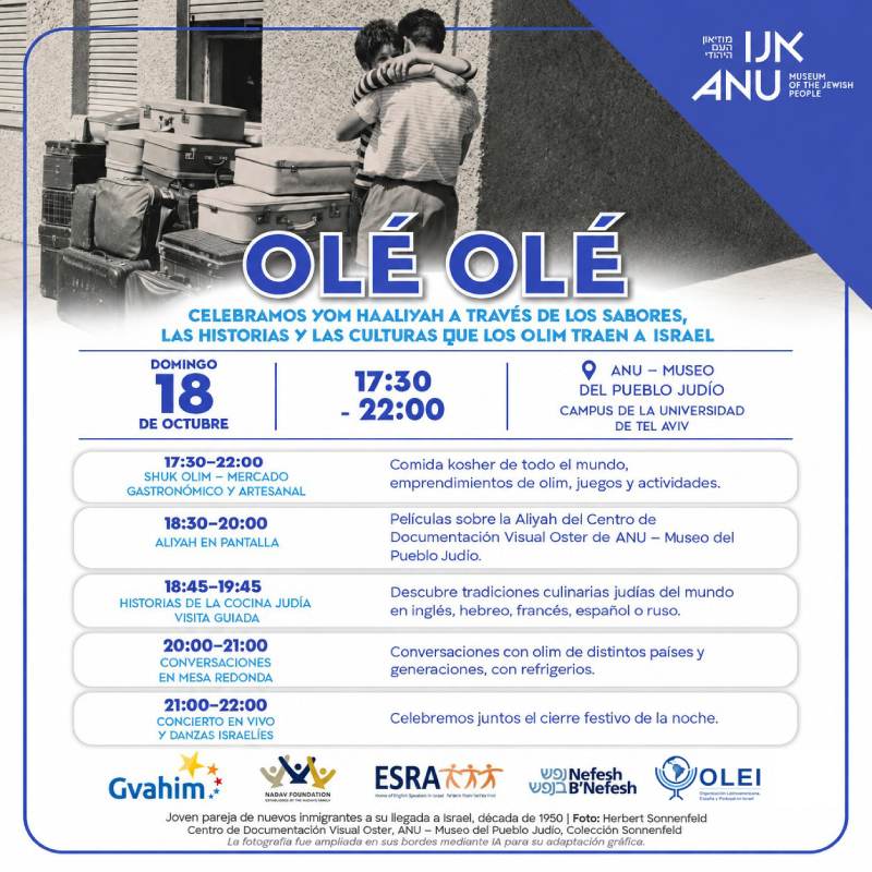 Afiche de Olé Olé, celebración de Yom HaAliá en el Museo ANU